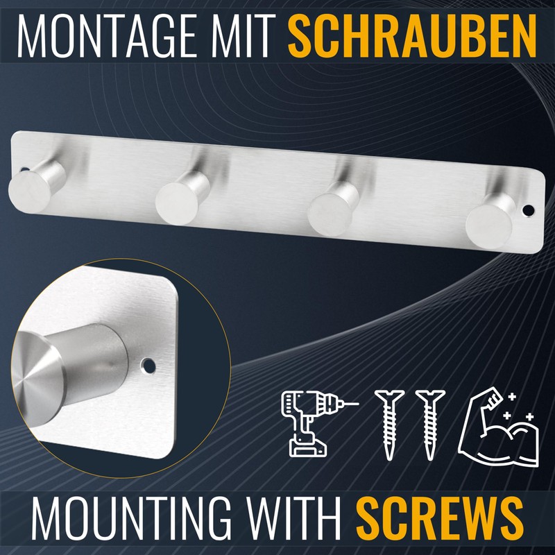 RICOO Heavy Duty Stainless Steel Wall Mounted Coat Hooks, MH025S-4x3,