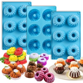 Palksky Palksky 3PCS 6-Cavity Mini Fluted Tube Pan Silicone Non-Stick Multi-Cavity small Cake Baking Pan, mini moldes para chocoflan