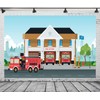 Loccor 7x5ft Fabric Cartoon City Fire Station Backdrop Fire Department
