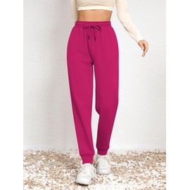 Missufe Women's High Waisted Fleece Baggy Sweatpants Workout Lounge Jogging Athletic Cinch Bottom Trousers with Pockets (Hot Pink, X-Large)