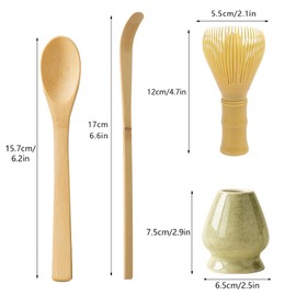 Set of 4 Matcha Tea Set Matcha Whisk and Spoon, Ceramic Matcha Whisk Holder(Khaki, Matcha Green)