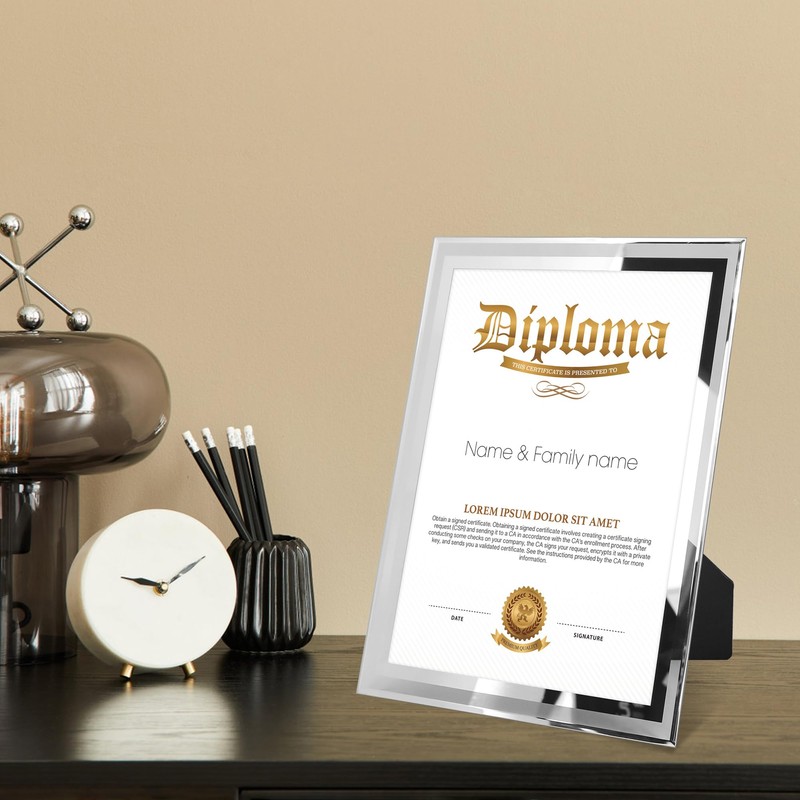 GraduatePro A4 Glass Certificate Frame Double Silver Line Document Diploma