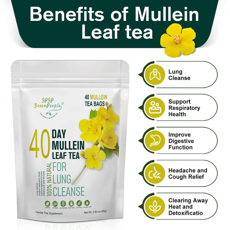 Mullein Leaf Tea for Lungs Cleanse and Immune Support, 100%