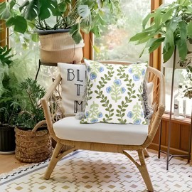 Pilmandu Set of 2 Embroidered Decorative Throw Pillow Covers 45x45cm Couch Square Pillowcases Cushion for Bedroom Sofa Farmhouse Decor (Blue Floral)