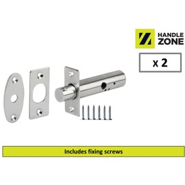 HANDLEZONE® 2 Pack Mortice Security Door Bolts, 60mm Rack Bolt - Silver Nickel Plated