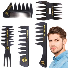 Peinado para Hombre con Textura Dientes Anchos Profesionales, Peine de Peluquería de Aceite Portátil para Hombres, Peinados Espalda Cortada Cepillos Pelo, Retro Cabeza Aceite Peluquería Peine (5pcs)