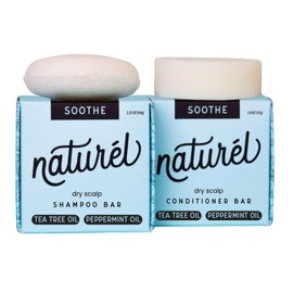 NATURL Soothe Shampoo and Conditioner Bar Set with Peppermint, Lime, and Tea Tree Oil for Dry Scalp, Dandruff Relief, Vegan, Cruelty Free, Zero Waste, Made in USA