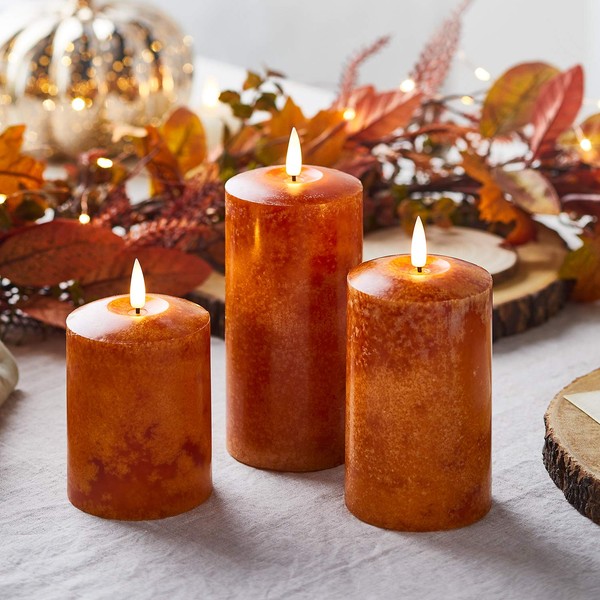 Lights4fun TruGlow® Set of 3 Real Wax Candles Orange with