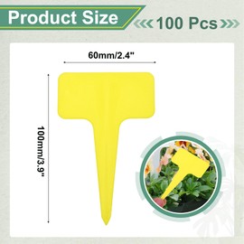 uxcell 100Pcs 4 Inch Plant Labels Large T-Style Garden Marker Plant Tags Garden Labels for Flower Beds,Pots Vegetables Yellow
