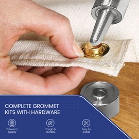 Tarps Now ® Grommet Tool Kit #3 (7/16" Hole) with Grommet Die Cutting Punch, Small Cutting Board, and Paired Sets of Grommets and Washers for Tarp Repair or Addition (36 ct), Brass Finish
