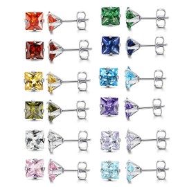 Cupimatch 12 Pairs Stainless Steel CZ Ear Piercing Stud Earrings Set for Women Girls,3MM