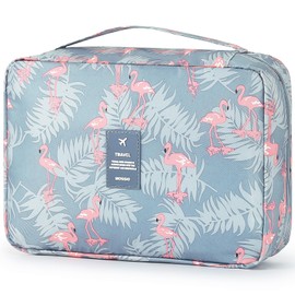 Mossio Hanging Toiletry Bag with Sturdy Hook - Large Portable Cosmetic Makeup Travel Organizer for Men & Women Grey Flamingo