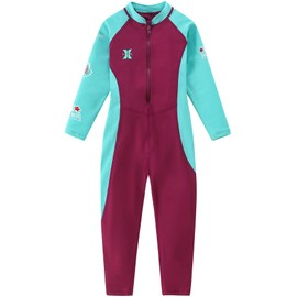 AIWUHE Kid's Full Body Swimwear Boys&Girls One Piece Swimsuit Long-Sleeve Water Sports Rash Guard UPF 50+ Sunsuit Sets Rose Red 4-5T L