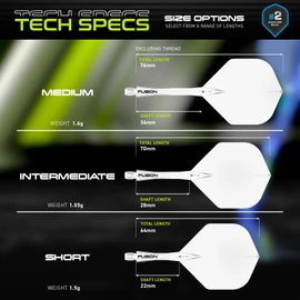 WINMAU Darts Fusion Integrated Flight & Shaft System - No.2 Shape & Design - Clear Colour, Short Length