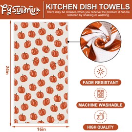FYSUIMU Fall Kitchen Dish Towels 18 x 28 Inch Pumpkin Dishcloth Rustic Autumn Farmhouse Waffle Hand Drying Tea Towel for Thanksgiving Cooking Baking, Set of 2