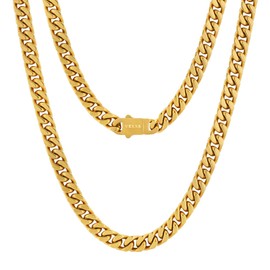 VEXXS Cuban Link Chain,18K Real Gold Plated Men's Chain Necklace, Durable No Color Fading 5mm 7mm Men’s Necklace Chain