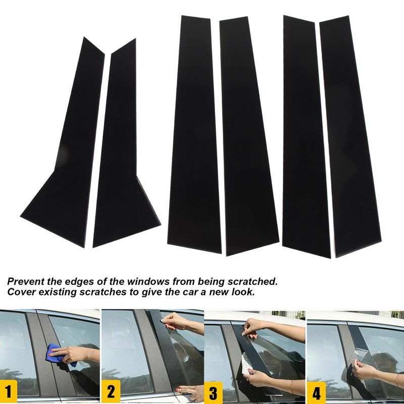 6Pcs B Pillar Posts Trim Glossy Black Exterior Window Decal
