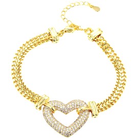 Chunky Heart 5A Zirconia Crystal Bracelet, 18-23cm, Razzberry Designer Jewellery for Women, with Gift Pouch (Gold)