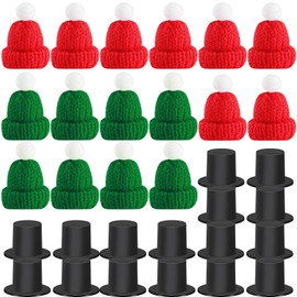 32Pcs Winter Christmas Mini Doll Snowman Hat, Including Knitted & Plastic Snowman Ornaments Decoration Supplies Mini Santa Hats for Crafts, Xmas Gifts DIY Art Decor