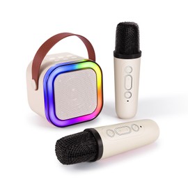 Mini Karaoke Machine for Kids Adults, Portable Bluetooth Speaker with 2 Wireless Microphones, Birthday Gifts for Girls Boys Family Party Outdoor Travel (Pink)