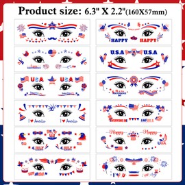 HOWAF 22 Sheets 4th of July Temporary Tattoos, 12 Independence Day fourth of july Face Tattoo 10 USA Patriotic Tattoos Stickers, American Flag Red White Blue Tattoos Stickers for Face Body Decor