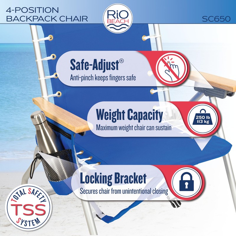 Rio Brands 4-Position Hi-Boy Backpack Beach Chair, Folding Chair for