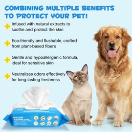 DOKYSABE Pet Grooming Wipes for Dogs and Cats, Plant-Based, Hypoallergenic Pet Wipes, Cleaning, Deodorizing and Hydrating, for Anal Glands,Paws, Butt and Body, 80 Wipes