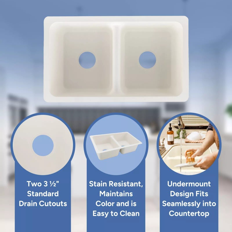 RecPro RV 27" X 16" Double Basin Undermount Kitchen Sink