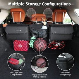 MARKSIGN Deluxe Trunk Organizer for Car Small SUV, Backseat Hanging Trunk Organizer, Waterproof Collapsible Car Storage Bag with 6 Pockets, Reinforced No-Sag Design