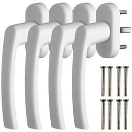 GETLITOOL Window Handles, White, Pack of 4 Window Lock Aluminium without Lock Cylinder, Safety Window Handle in Pin Length 35 mm, Window Lock Door Handles for Window, Balcony, Patio Door