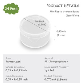 Farmer Mani 24 Pack Small Round Plastic Containers (0.55 x H0.35 Inch), Super Mini Beads Storage Containers Box for Beads, Buttons, Small Jewelry Findings -0.034 oz