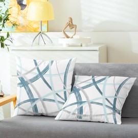 CaliTime Throw Pillow Cases Pack of 2 Cozy Fleece Arc-Shaped Abstract Geometric Lines Decorative Cushion Covers for Couch Bed Sofa Farmhouse Decoration 20 X 20 Inches Smoke Blue Grey