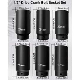 HUQUZN 1/2" Drive Crank Bolt Socket Set 17MM 19MM 21MM 22MM 24MM 27MM, Harmonic Balancer Socket Set Replace 77060 77080 77100 77110 77070 77120, 3 Times Momentum Power of Standard Impact Sockets, 6PCS