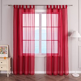 ESLIR Curtains with Tabs Window Curtain Transparent Tab-Top Voile Red W x H 140 x 225 cm Pack of 1