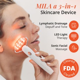 Vanity Planet Mila Contour & Define LED Facial Roller - 3-in-1 Skin Massager with Cooling, Sonic Vibration & Red Light - Ergonomic Anti-Aging Face Tool for Firming & Relaxation