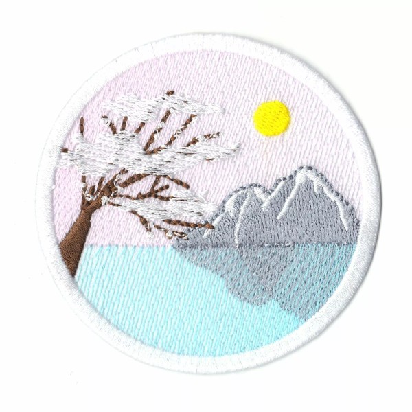 Patch Collection Cherry Blossom Tree With Mountains Embroidered Iron On