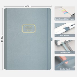 EMSHOI Meeting Notebook for Work with Action Items - 240 Pages A4 Large Project Planner Agenda Organizer Work Notebook for Women Men Office Business, PU Leather Hardcover, 8.5" x 11", Gray Blue