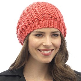 i-Smalls Women's Warm Stylish Cable Knit Slouch Beanie Hat (Coral Beanie)