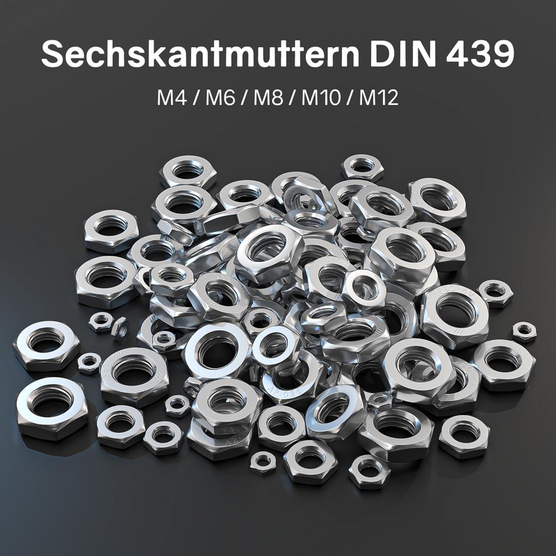 ORTAVA Hex Nuts M12 (Low Shape, with Chamfer), Pack of