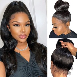 Aaliweya 360 Lace Front Wigs Body Wave 360 HD Full Lace Frontal Wigs for Women Human Hair Pre Plucked with Baby Hair 180% Glueless Wig Can Make Bun And High Ponytail Natural Black Color 22Inch