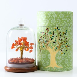 HOME INFINIX CARNELIAN CRYSTAL TREE IN GLASS DOME - Money Tree, Crystal Tree of Life, Bonsai Tree, Feng Shui Tree for Positive Energy, Meditation,Reiki, Birthday, Spiritual, Gifts, Home & Office Decor