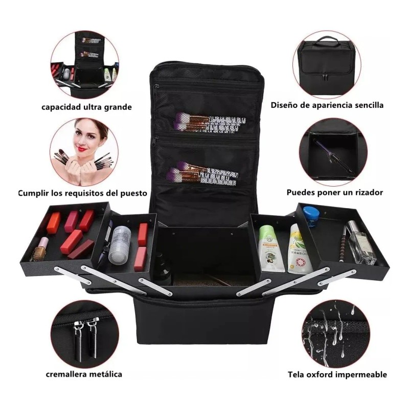 Maletines De Maquillaje Profesional Impermeable 4 Niveles Negro