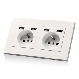 ARCELI Double USB Standard French Wall Socket (Max2.1A) 16A 110-250V Built-In Device for Home Office