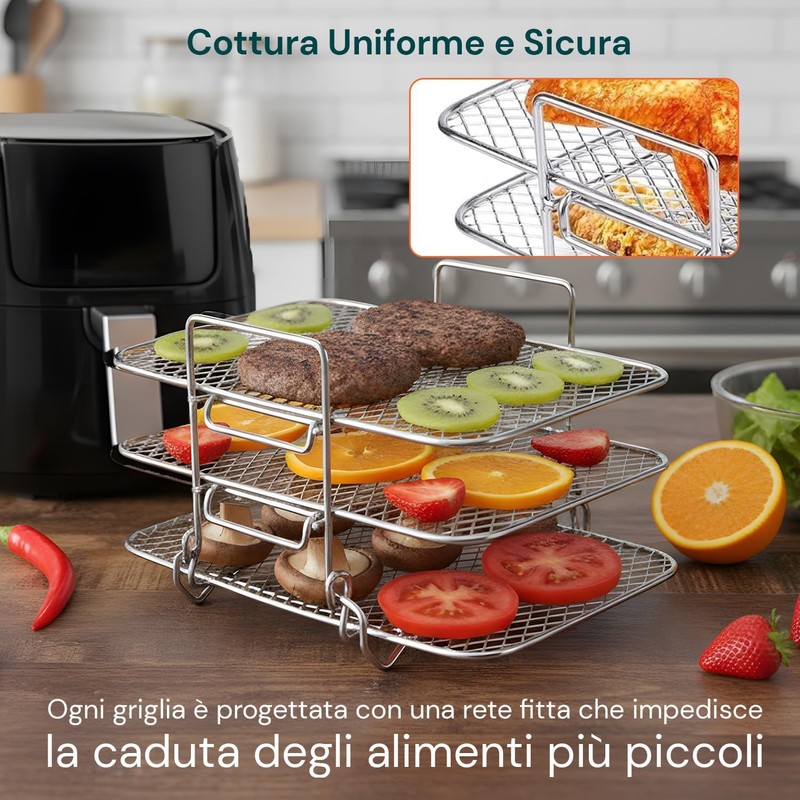 Wintem - Griglia Rettangolare per Friggitrice ad Aria a 3