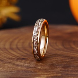 Oaineyia Pink Crushed Morganite Glass Gemstone Rose Gold Plated Tungsten Carbide Ring, 8/4mm Matching Couple Wedding Band Set for Woman Man, Anniversary Birthday Christmas Gift (Morganite 4mm, 7)