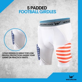 WEARCOG Premier Adult Football Girdle with pads for Men's | 5 Padded Integrated Football Pads with Hip, Tail, Thigh Pads and Cup Pocket | White 3XL Size