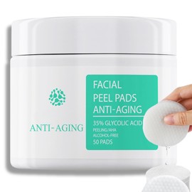 50 Pads Anti-Aging Glycolic Acid Resurfacing Pads 35%, Glycolic Acid Pads for Face and Body, Exfoliating Face Pads with Vitamins B5, C & E, Green Tea, Glycolic Acid Face Wash for Cleansing Peeling
