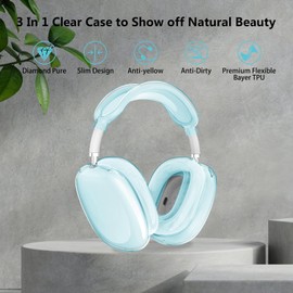 Aircawin for AirPods Max Case Clear,3 in 1 Clear Soft TPU Ear Cups Case Cover/Ear Pad Case Cover/Headband Cover for Airpods Max Case Cover,Case for AirPod Max Headphone Accessories-Blue