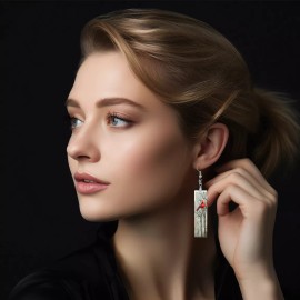 the fun things Unique Cardinal Bar Earrings Wood Dangle Stainless Steel Bird Lover Memorial