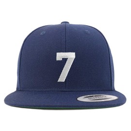 Trendy Apparel Shop Number 7 White Thread Embroidered Flat Bill Snapback Baseball Cap - Navy